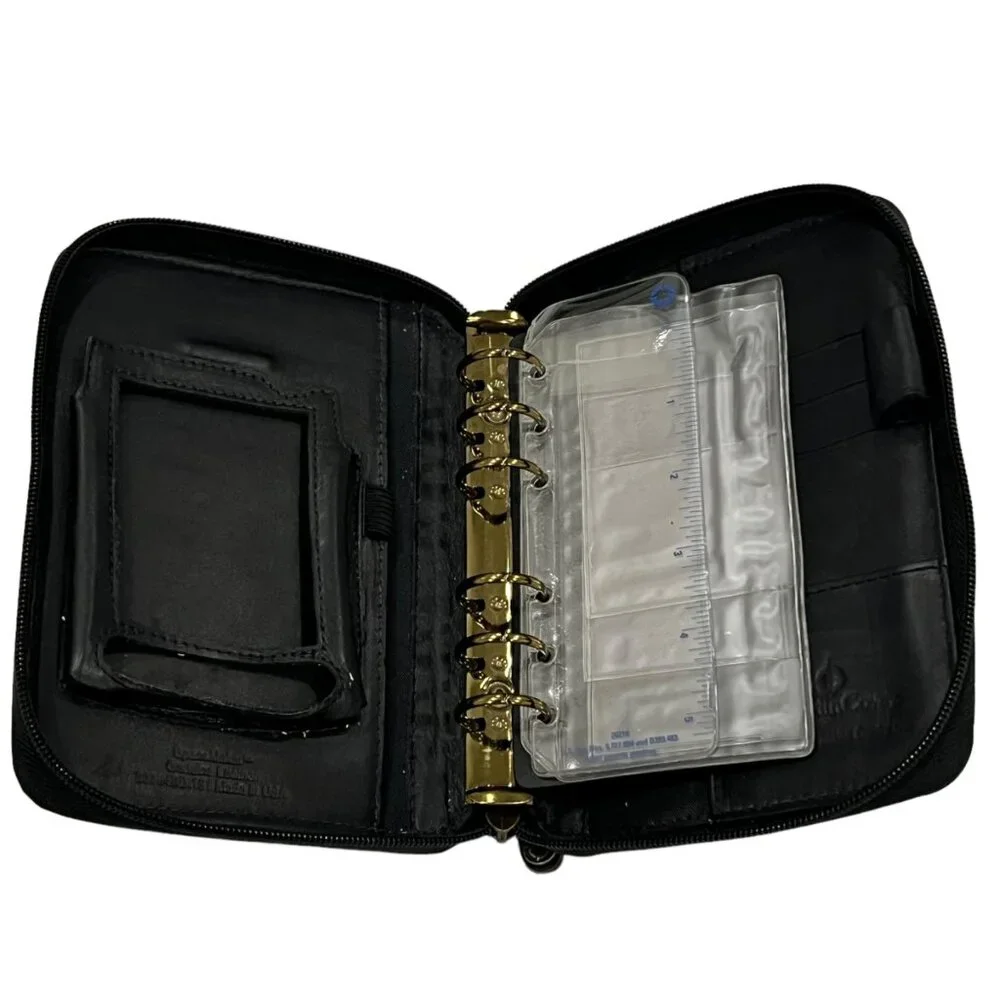 Franklin Covey Vintage Black Leather Full Zip Around Planner Organizer Compact S